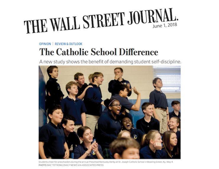 Wall Street Journal photo of Catholic school students cheering