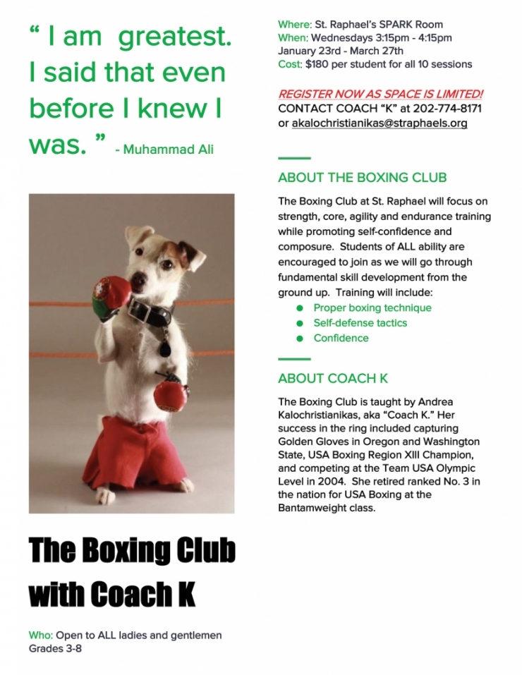 Flyer with info about boxing club